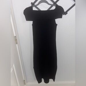 Rails Black Off-Shoulder Ribbed Midi Dress